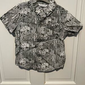 Janie and Jack Green and White Jungle Print Shirt